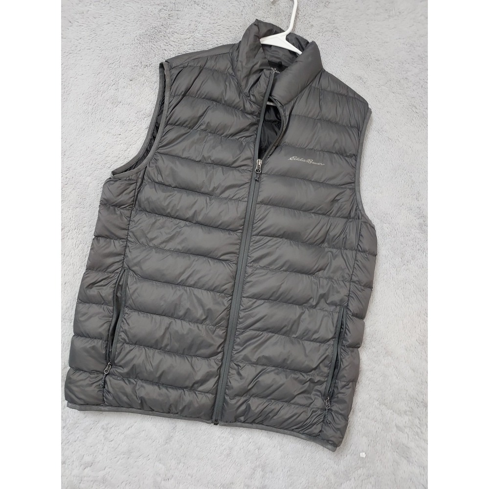 Eddie Bauer Jacket Mens Medium Puffer Vest Down Fill Lightweight Gray Full Zip M
